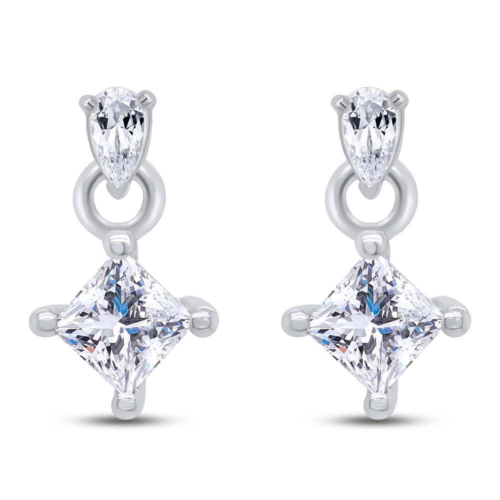 5/6 Carat Princess & Pear Cut Lab Created Moissanite Diamond Push Back Drop Stud Earrings In 925 Sterling Silver (0.84 Cttw)