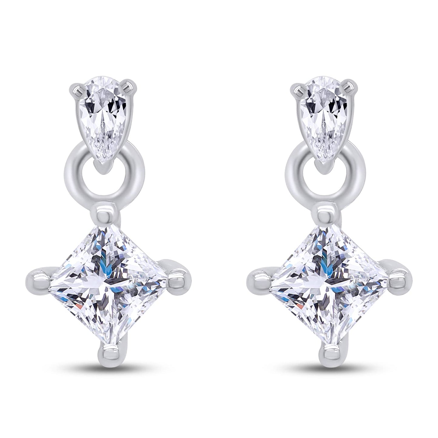 5/6 Carat Princess & Pear Cut Lab Created Moissanite Diamond Push Back Drop Stud Earrings In 925 Sterling Silver (0.84 Cttw)