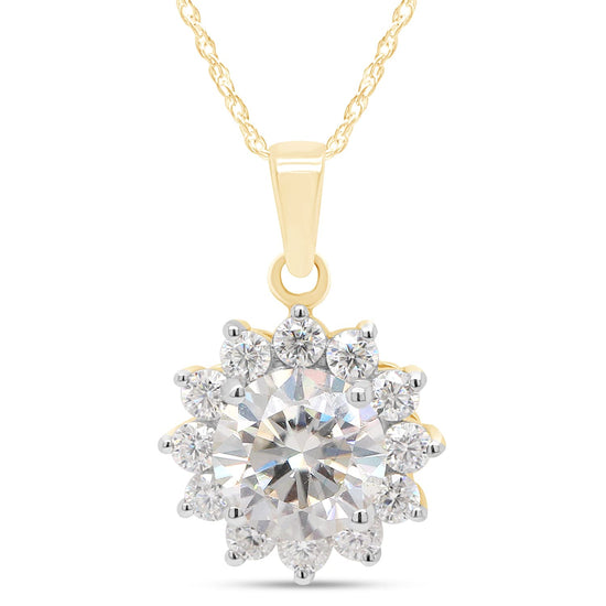1 1/3 Carat Center Stone 6.5MM Lab Created Moissanite Diamond Flower Pendant Necklace in 10K or 14K Solid Gold For Women (1.33 Cttw)