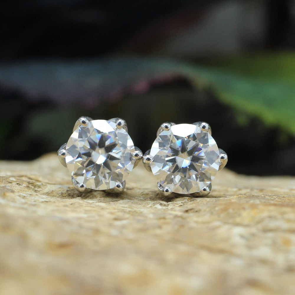 2 Carat Center 6.5mm Round Cut Lab Created Moissanite Diamond Push Back Stud Earrings In 925 Sterling Silver (2 Cttw)