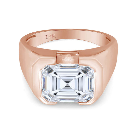 3 1/2 Carat 10X8MM Emerald Cut Lab Created Moissanite Diamond Solitaire Signet Engagement Ring For Men In 10K Or 14K Solid Gold (3.50 Cttw)