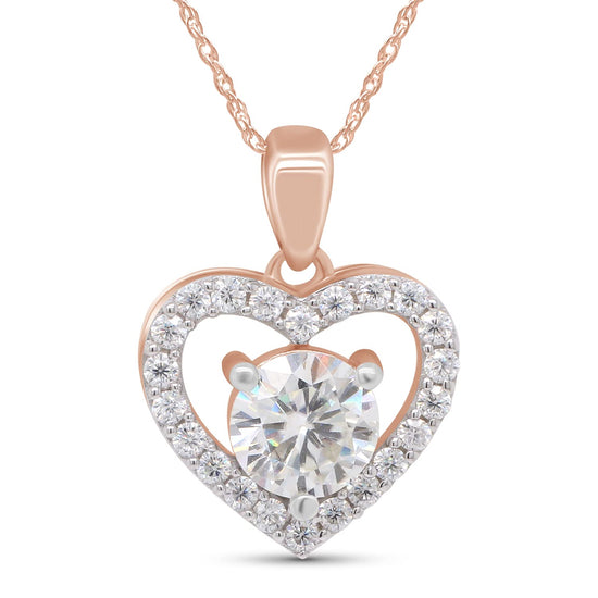 1 1/4 Carat Center Stone 6.5MM Lab Created Moissanite Diamond Halo Heart Pendant Necklace in 10K or 14K Solid Gold For Women (1.25 Cttw)