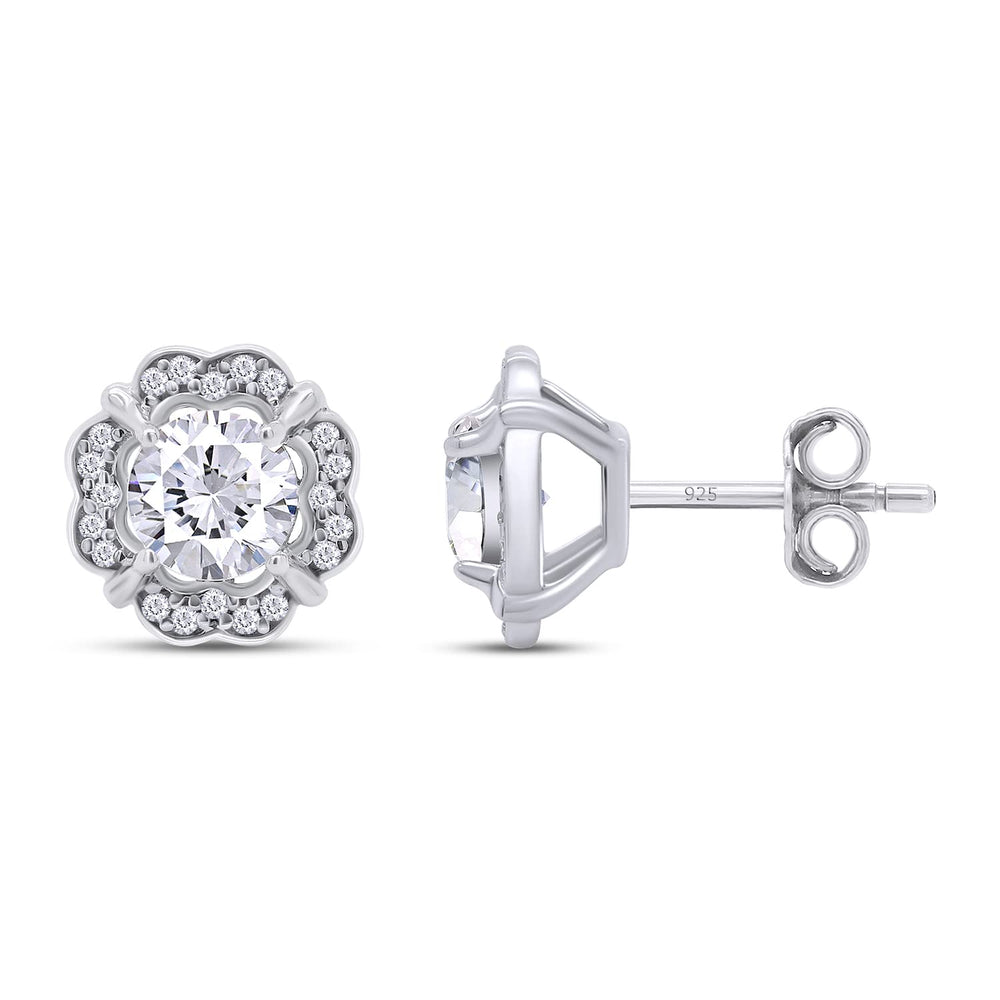 1 Carat Round Cut Lab Created Moissanite Diamond Floral Halo Stud Earrings In 925 Sterling Silver Jewelry