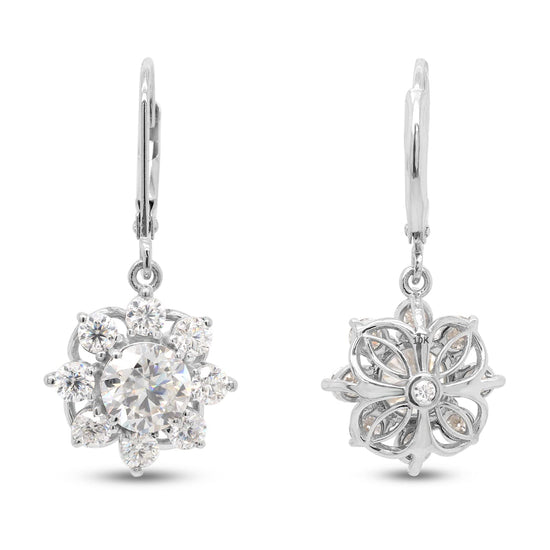 3 4/9 Carat Round Cut Lab Created Moissanite Diamond Halo Drop Earrings In 10K Or 14K Solid Gold (3.45 Cttw)