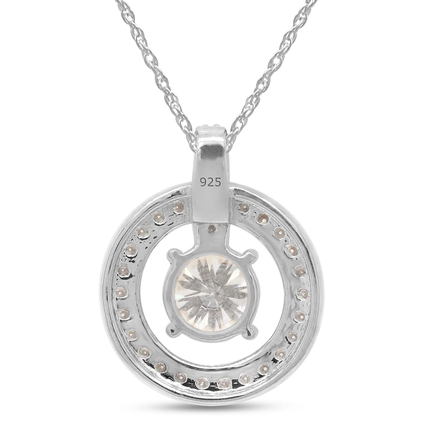 1 1/4 Carat Lab Created Moissanite Diamond Center Stone 6.5MM Circle Drop Pendant Necklace In 925 Sterling Silver (1.25 Cttw)