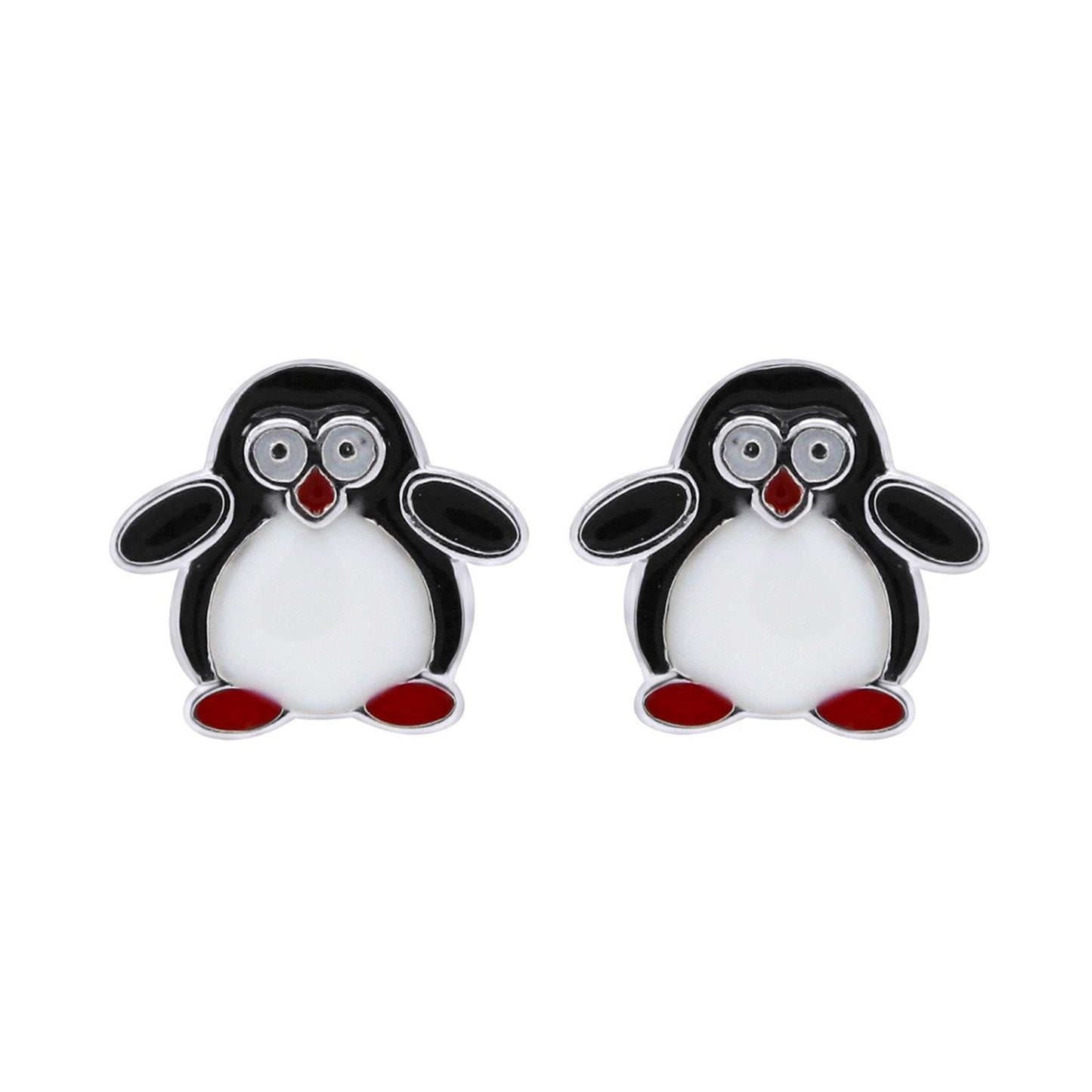 Jewelry Little Chubby Penguin Multi Color Enamel Stud Earrings In 925 Over Sterling Silver