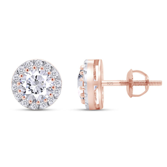 Load image into Gallery viewer, 3 Carat Lab Created Moissanite Diamond Screw Back Halo Stud Earrings In 925 Sterling Silver (VVS1 Clarity, 3 Cttw)
