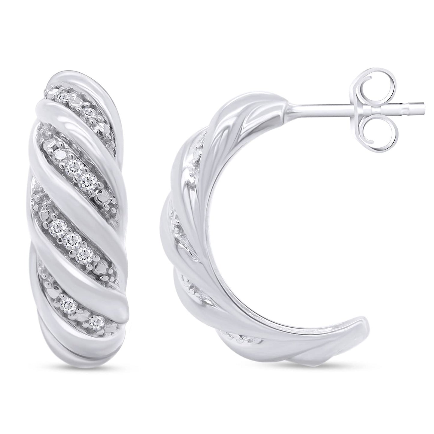 1/10 Carat Lab Created Moissanite Diamond Dome Huggie Hoop Earrings In 925 Sterling Silver (0.10 Cttw)