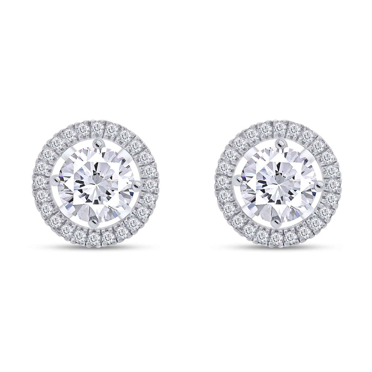 2 Carat Center Stone 6.5MM Round Cut Lab Created Moissanite Diamond Push Back Stud Earrings In 925 Sterling Silver (2 Cttw)