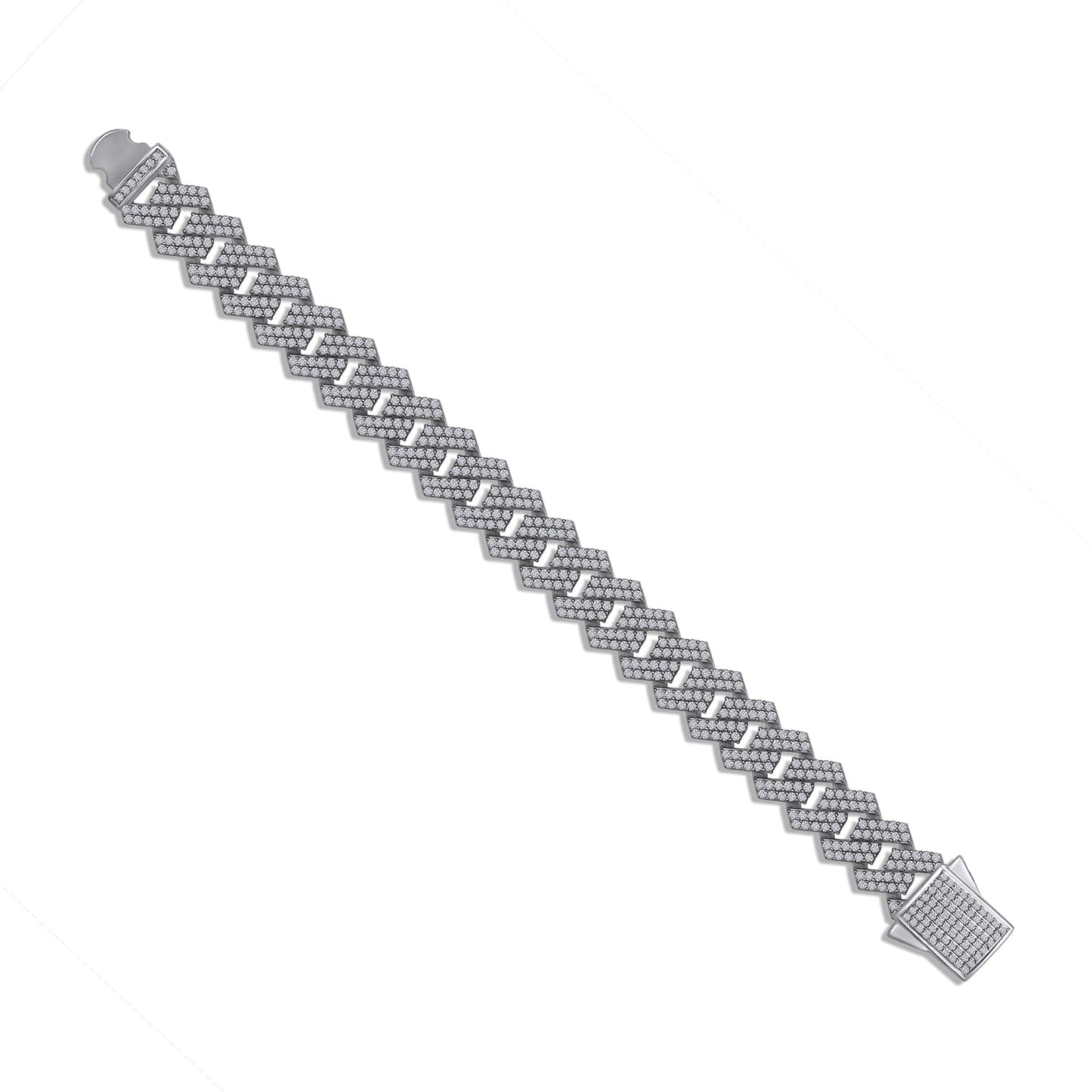 Round Cut Lab Created Moissanite Diamond 12MM Width Cuban Chain Bracelet For Men In 925 Sterling Silver
