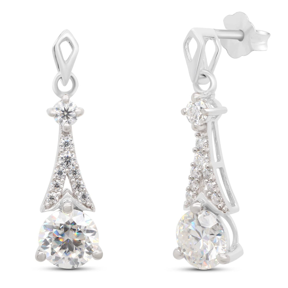 2.25 CT Center 6.5MM Round Cut Lab Created Moissanite Diamond Drop Dangle Earrings For Women In 10K Or 14K Solid Gold