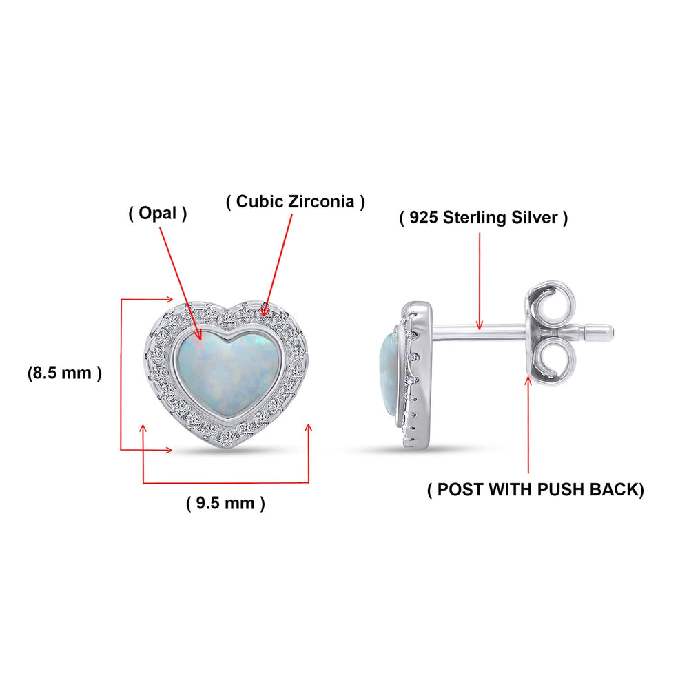 
                      
                        Heart Simulated Opal & Round Shape White Cubic Zirconia Halo Heart Stud Earrings In 925 Sterling Silver
                      
                    