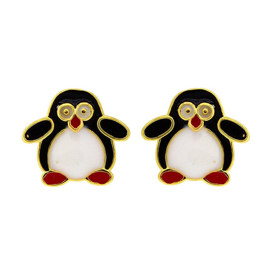 Jewelry Little Chubby Penguin Multi Color Enamel Stud Earrings In 925 Over Sterling Silver