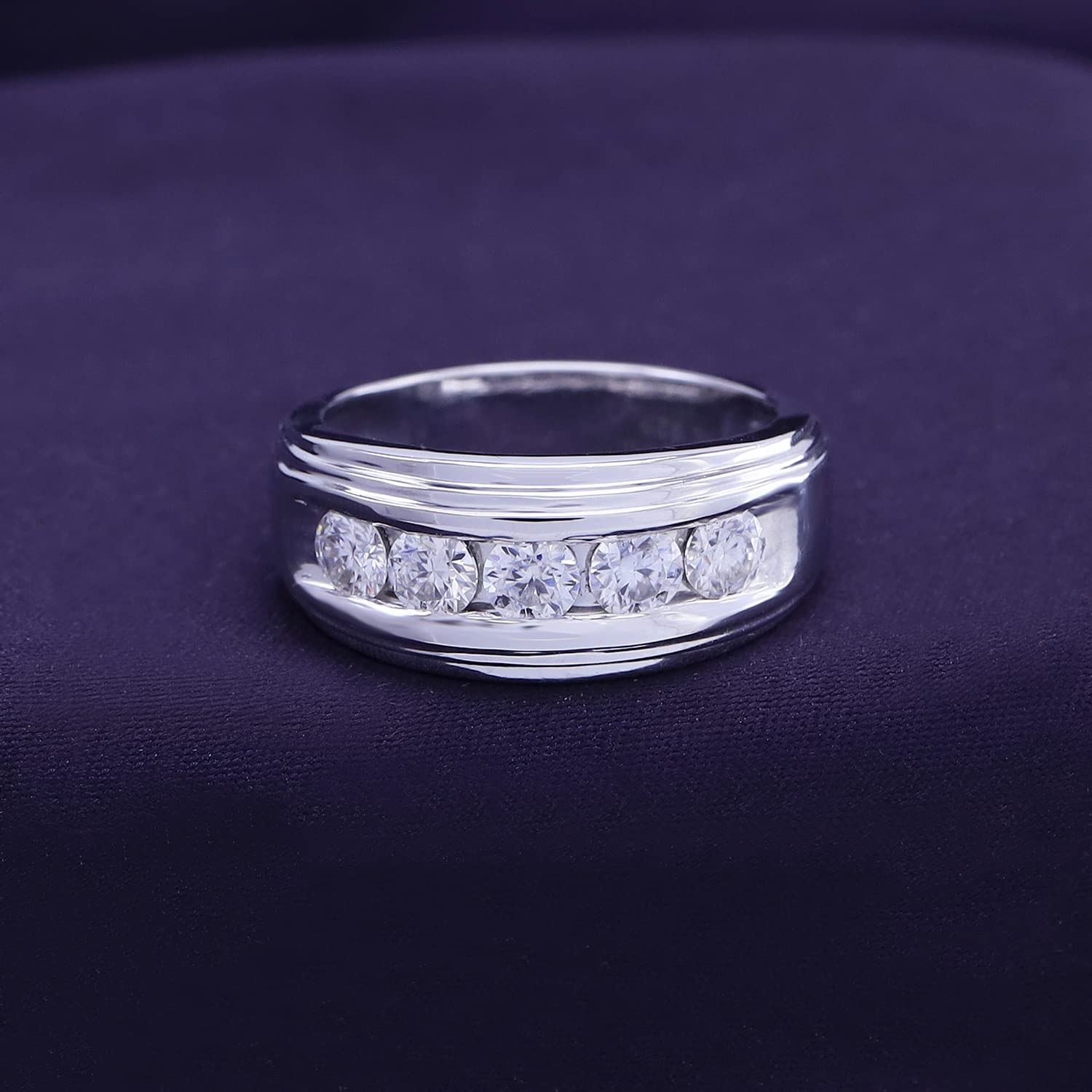 Lab Created Moissanite 5 Stone Channel Set Moissanite Ring