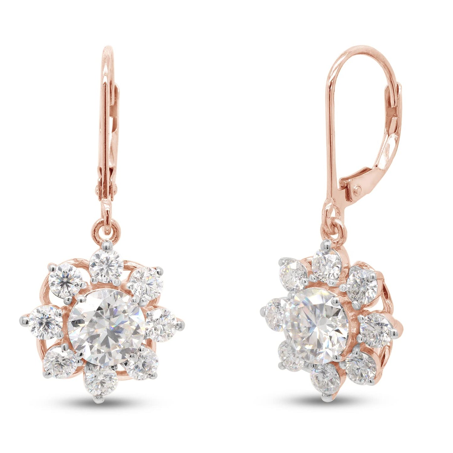 3 4/9 Carat Round Cut Lab Created Moissanite Diamond Halo Drop Earrings In 10K Or 14K Solid Gold (3.45 Cttw)