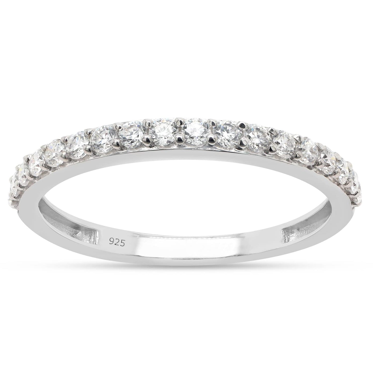 Round Cut Lab Created Moissanite Diamond Half Eternity Stackable Wedding Band Ring For Women In 925 Sterling Silver