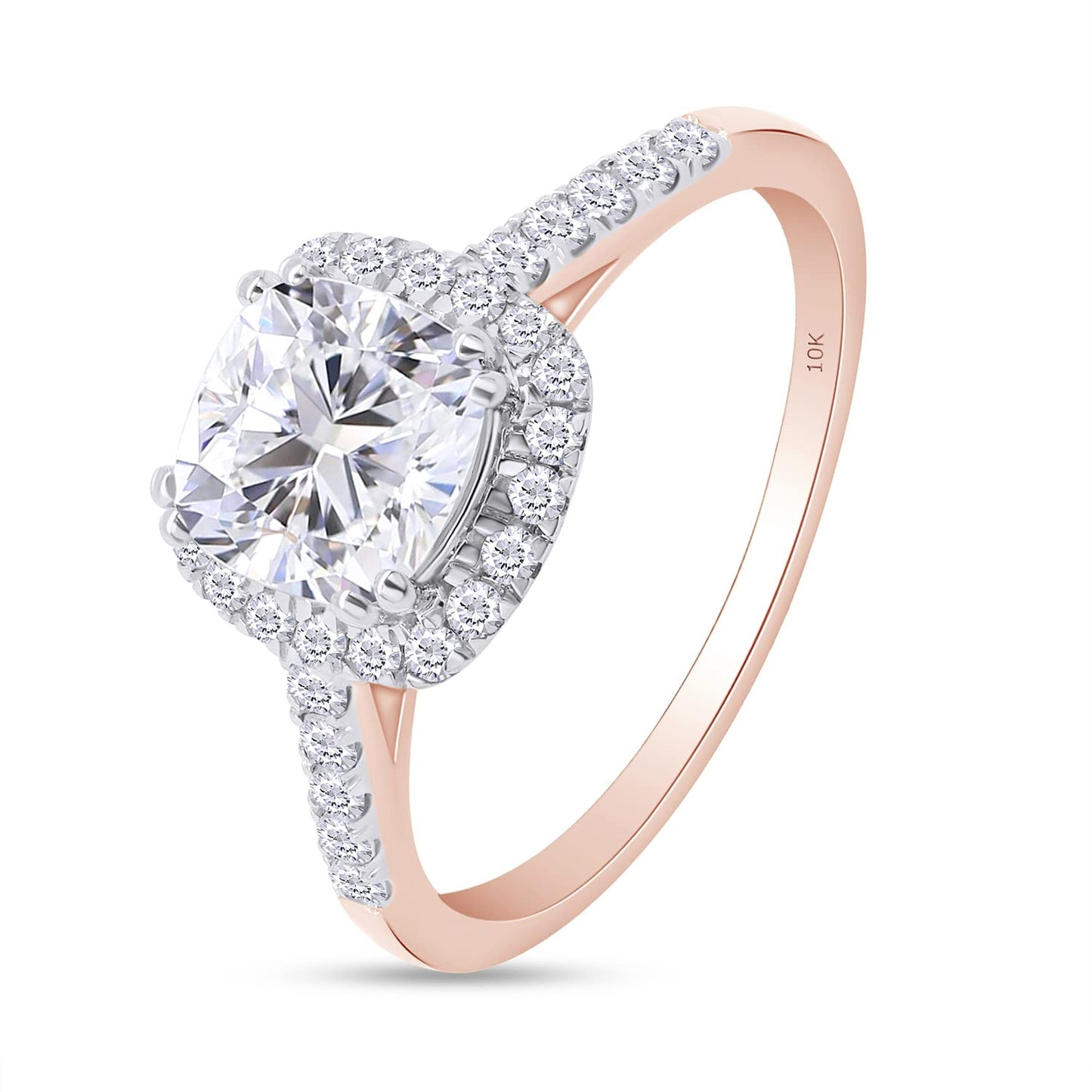 6MM Cathedral Set Cushion Cut Lab Created Moissanite Diamond Halo Engagement Ring in 10K Or 14K Solid Gold (1.25 Cttw)