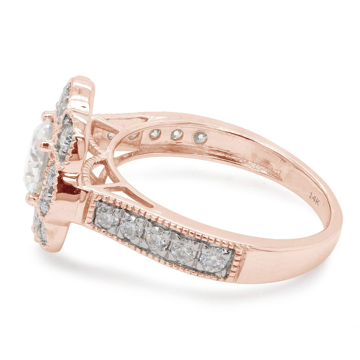 1 2/5 ct.t.w Center 6MM Cushion Cut Lab Created Moissanite Diamond Floral Halo Engagement Ring in 10K Or 14K Solid Gold (1.40 Cttw)
