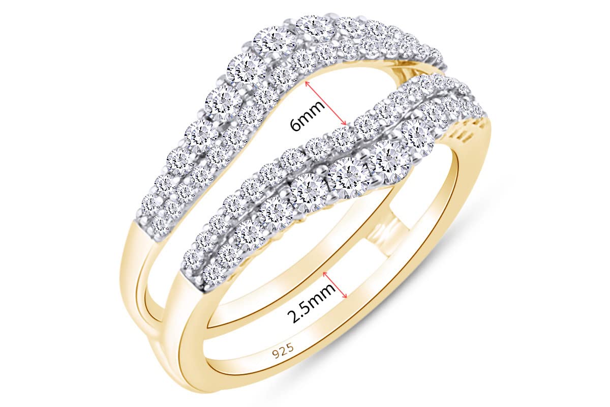 1 Ct. Round Double Row Pave Set Curved Enhancer Guard Ring In 14K Gold Over Sterling Silver With Cubic Zirconia Gift For Her