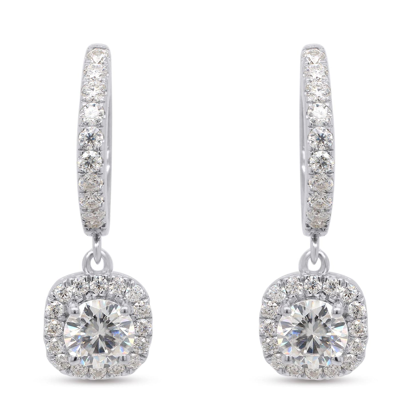 2 4/9 Carat Lab Created Moissanite Diamond Halo Dangling Drop Earrings In 925 Sterling Silver (2.45 Cttw)