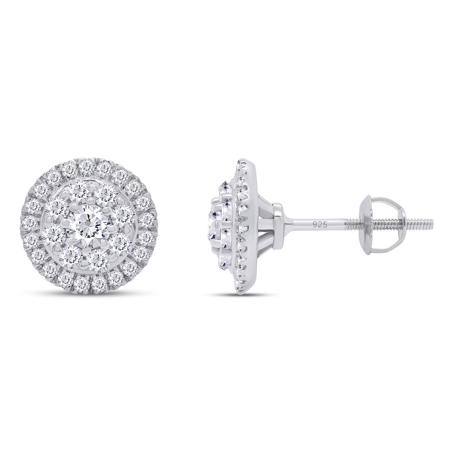 3/5 Carat Lab Created Moissanite Diamond Double Halo Stud Earrings In 925 Sterling Silver For Women Men (0.60 Cttw)