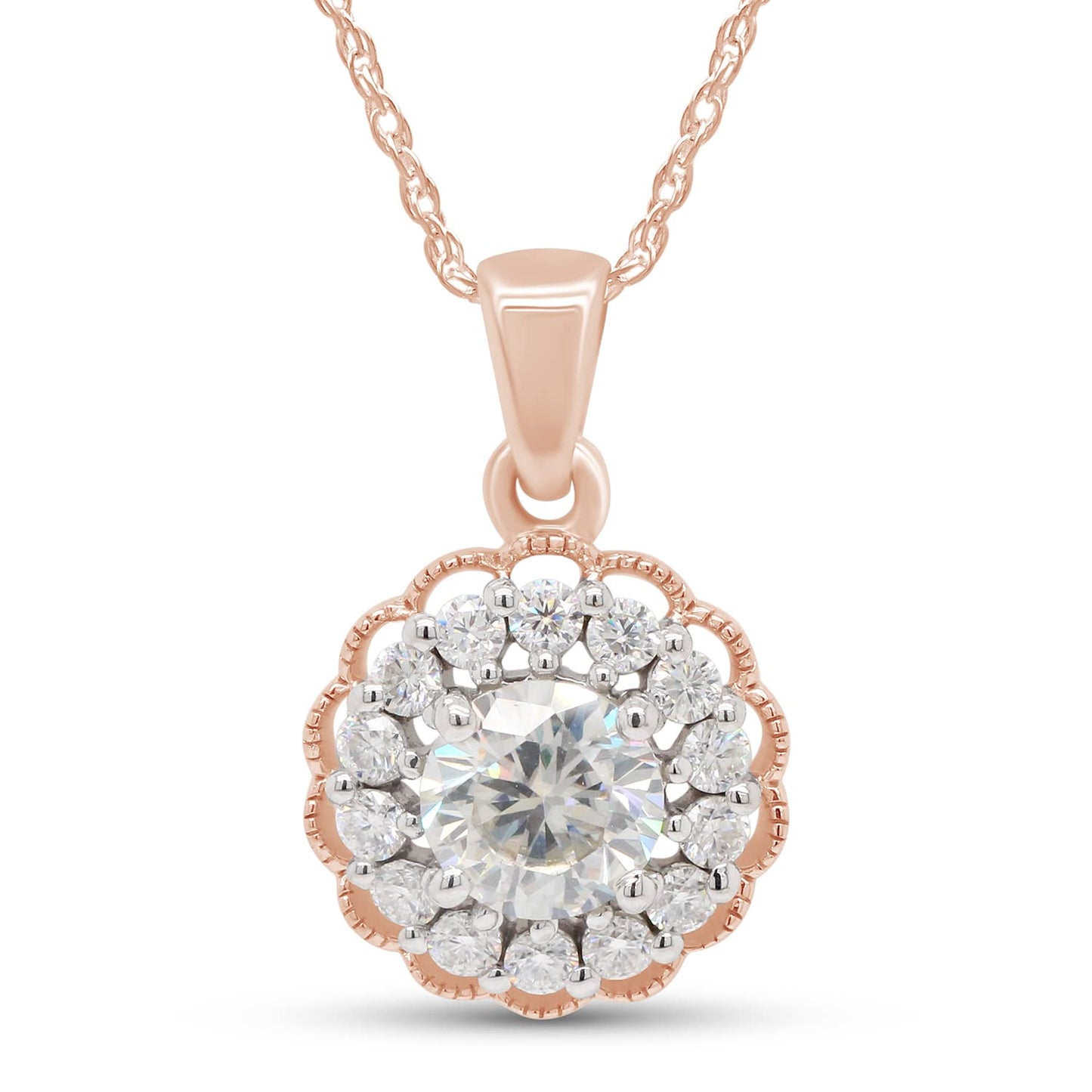 Load image into Gallery viewer, 1 1/2 Carat Center Stone 7MM Lab Created Moissanite Diamond Halo Pendant Necklace in 10K or 14K Solid Gold For Women (1.50 Cttw)
