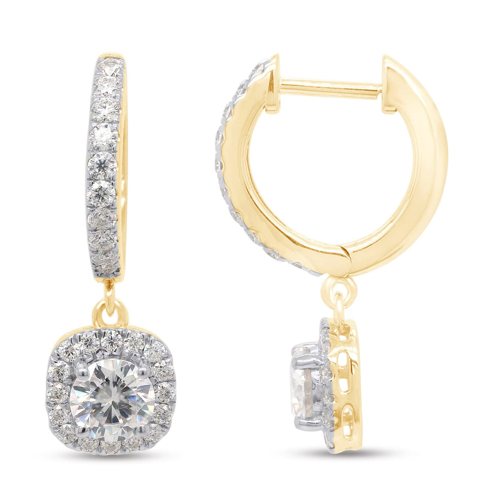 2.45 Carat Round Cut Lab Created Moissanite Diamond Halo Dangling Drop Earrings Jewelry For Women In 10K Or 14K Solid Gold