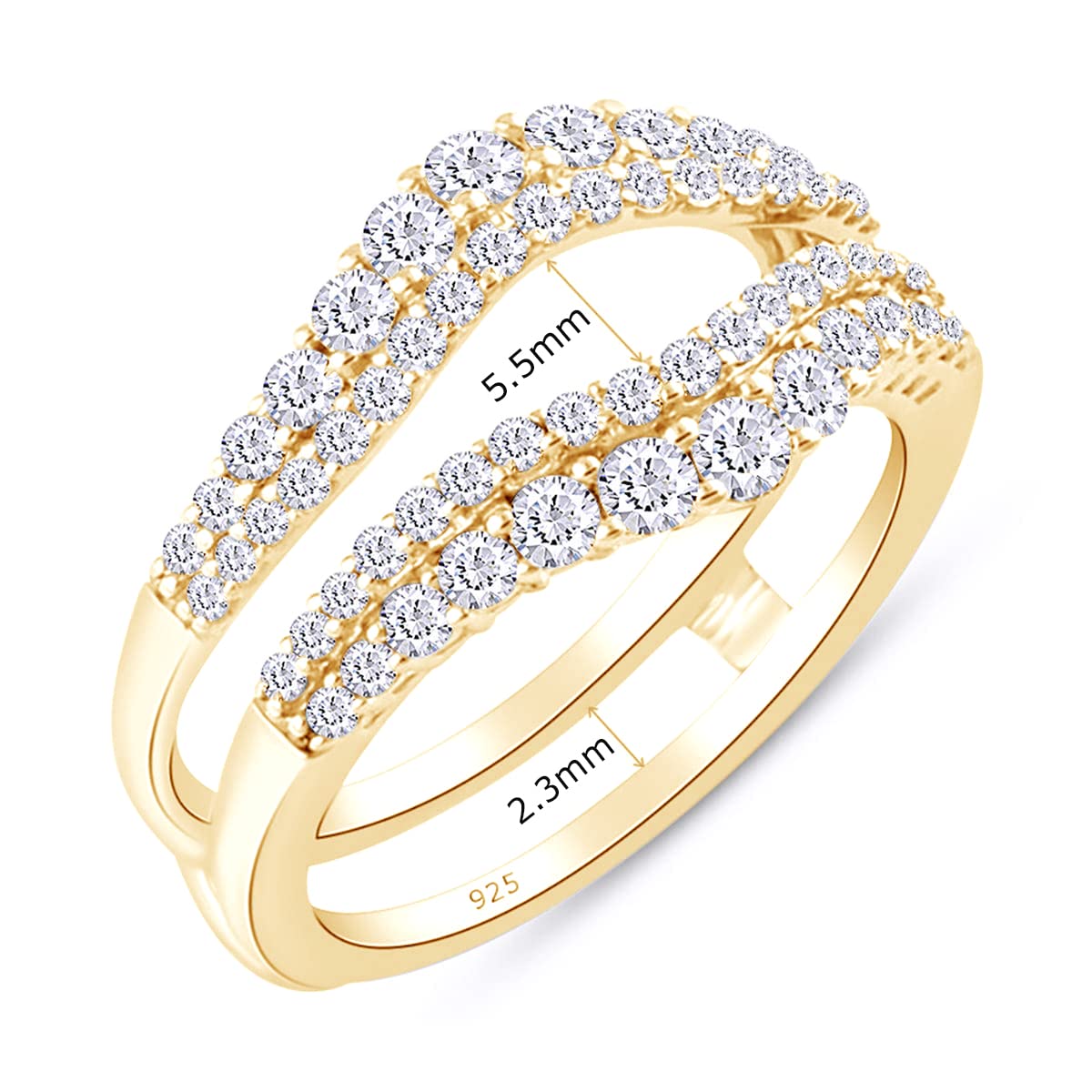 1 ct. t.w Round Lab Created Moissanite Diamond Double Row Pave Set Curved Enhancer Guard Ring In 14K Gold Over Sterling Silver Jewelry (1.00 Cttw), Valentine's Day Gift For Her