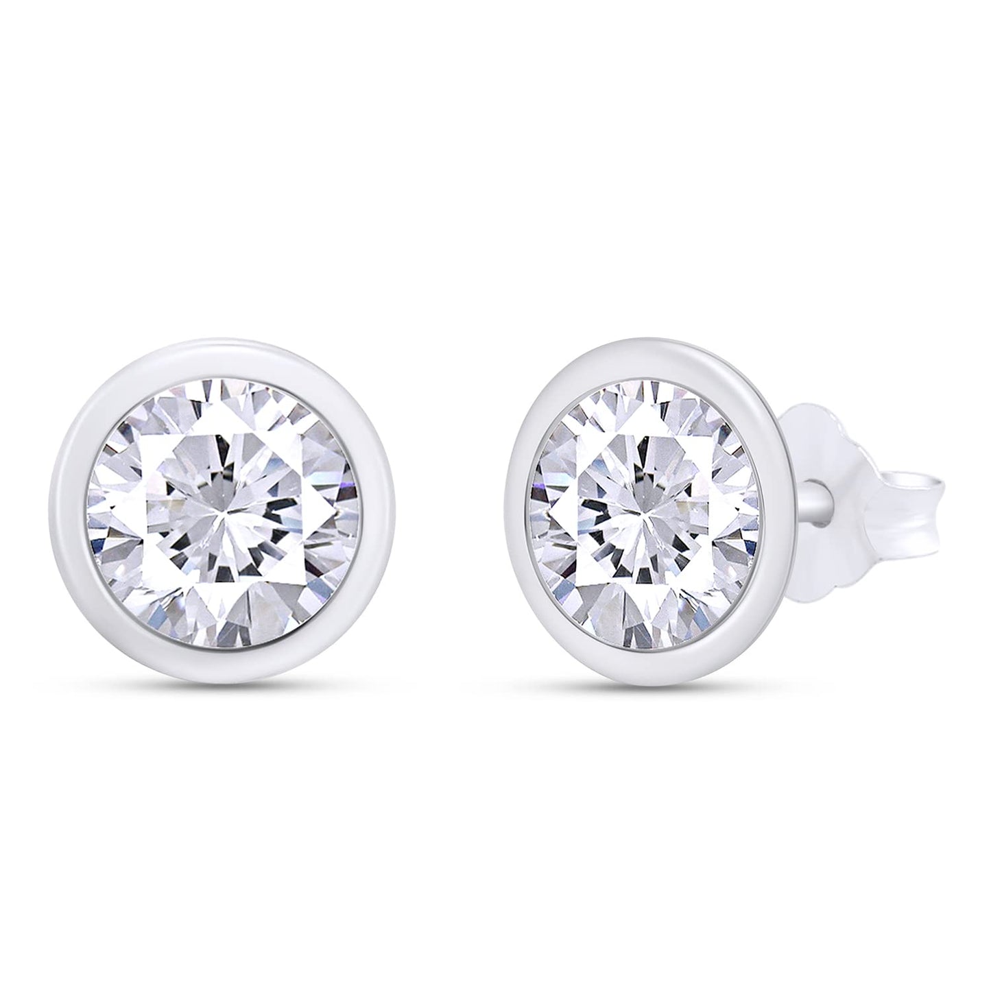 2 Carat 6.5MM Round Cut Lab Created Moissanite Diamond Push Back Stud Earrings In 925 Sterling Silver (2 Cttw)