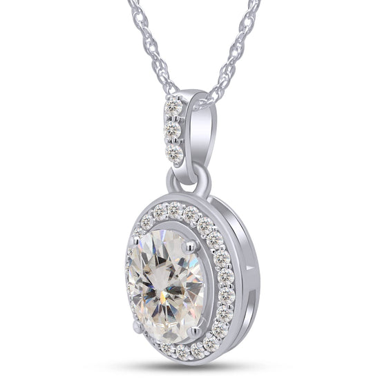 1 1/2 Carat 6X8MM Oval & Round Lab Created Moissanite Diamond Halo Pendant Necklace in 10K or 14K Solid Gold For Women (1.50 Cttw)