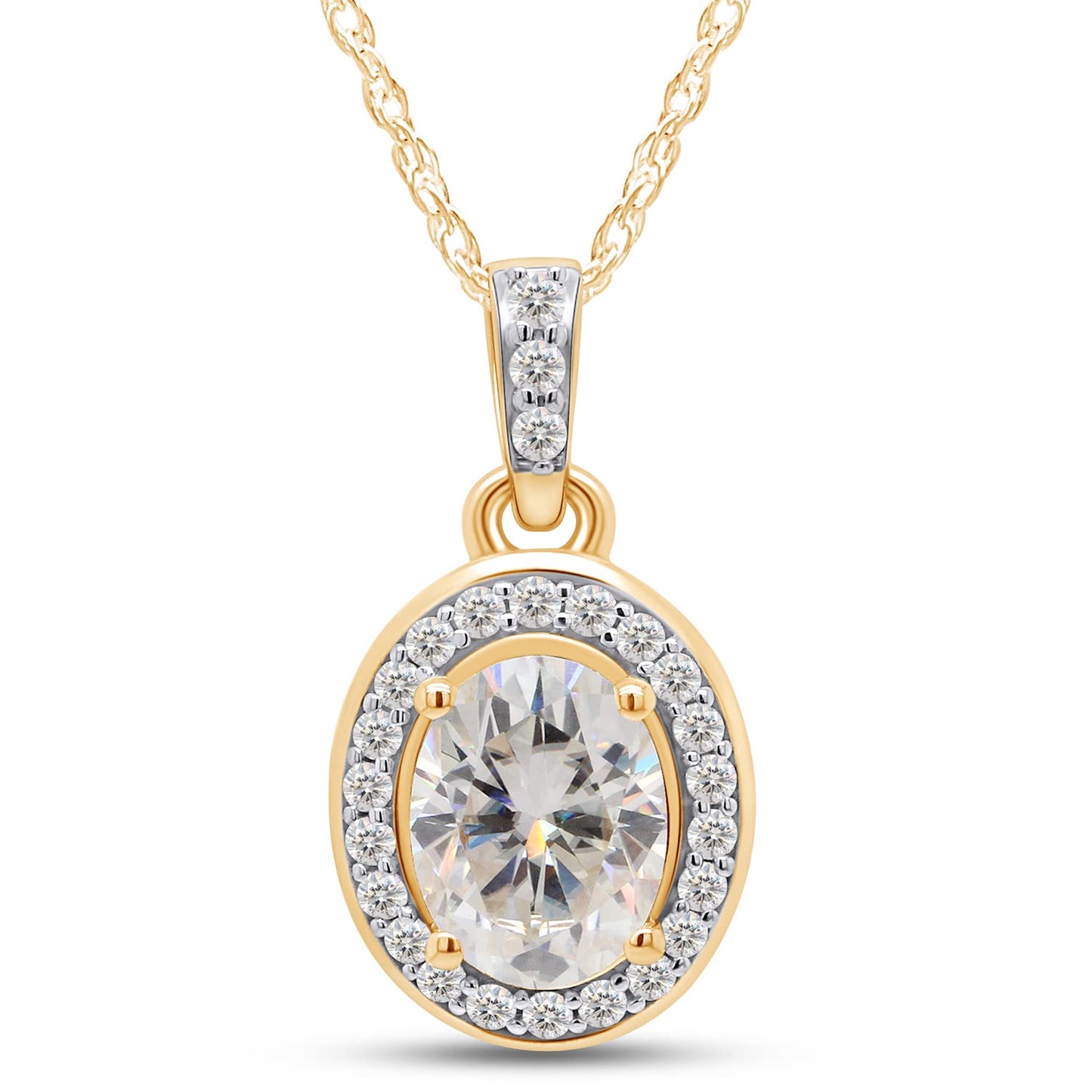1 1/2 Carat 6X8MM Oval & Round Lab Created Moissanite Diamond Halo Pendant Necklace in 10K or 14K Solid Gold For Women (1.50 Cttw)