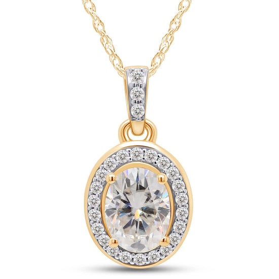 1 1/2 Carat 6X8MM Oval & Round Lab Created Moissanite Diamond Halo Pendant Necklace in 10K or 14K Solid Gold For Women (1.50 Cttw)