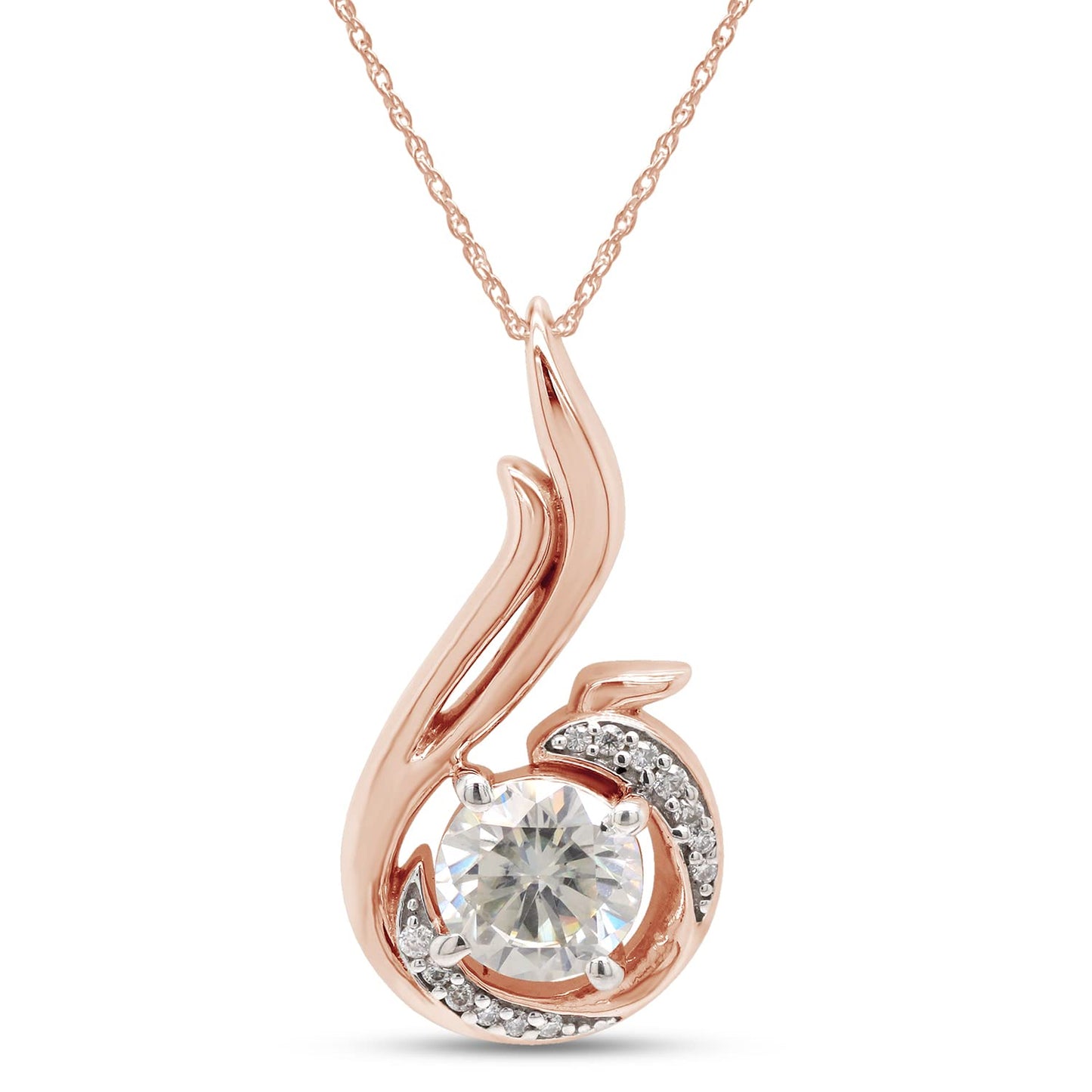 Center 6.5MM, Lab Created Moissanite Diamond Phoenix Pendant Necklace For Women In 925 Sterling Silver (1 Cttw)