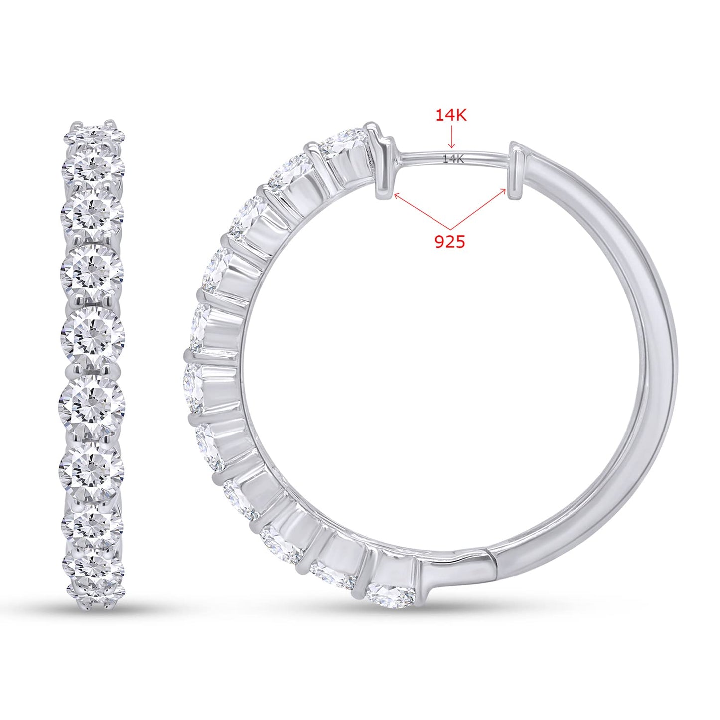 Load image into Gallery viewer, 3 1/4 Carat Lab Created Moissanite Diamond 29MM Big Hoop Earrings In 14K Gold Post &amp;amp; 925 Sterling Silver (3.25 Cttw)
