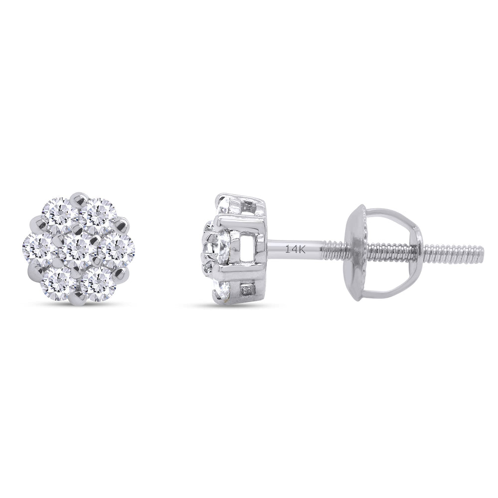 1.50 Carat Lab Created Moissanite Diamond Flower Cluster Stud Earrings In 14K Solid Gold