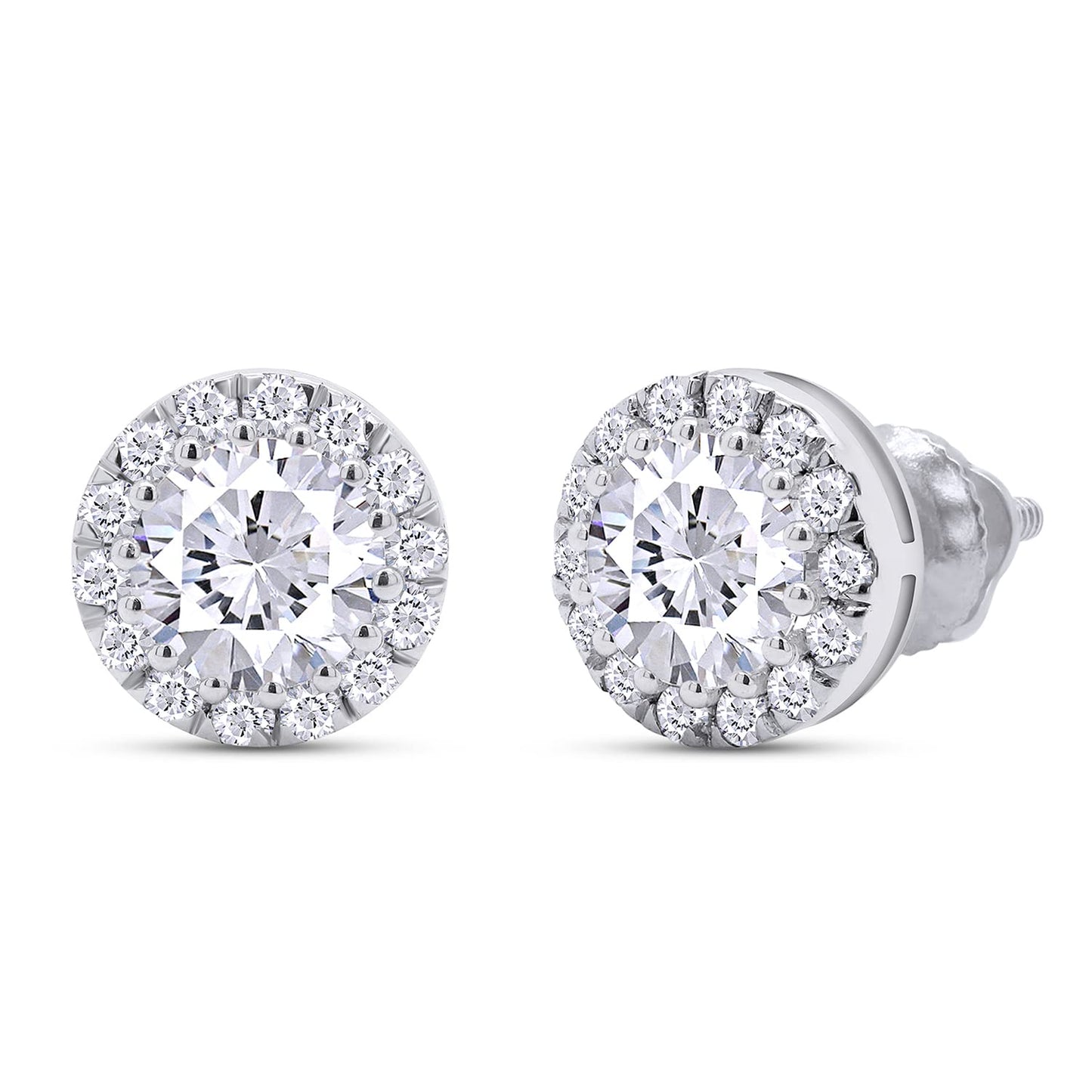 Load image into Gallery viewer, 3 Carat Lab Created Moissanite Diamond Screw Back Halo Stud Earrings In 925 Sterling Silver (VVS1 Clarity, 3 Cttw)
