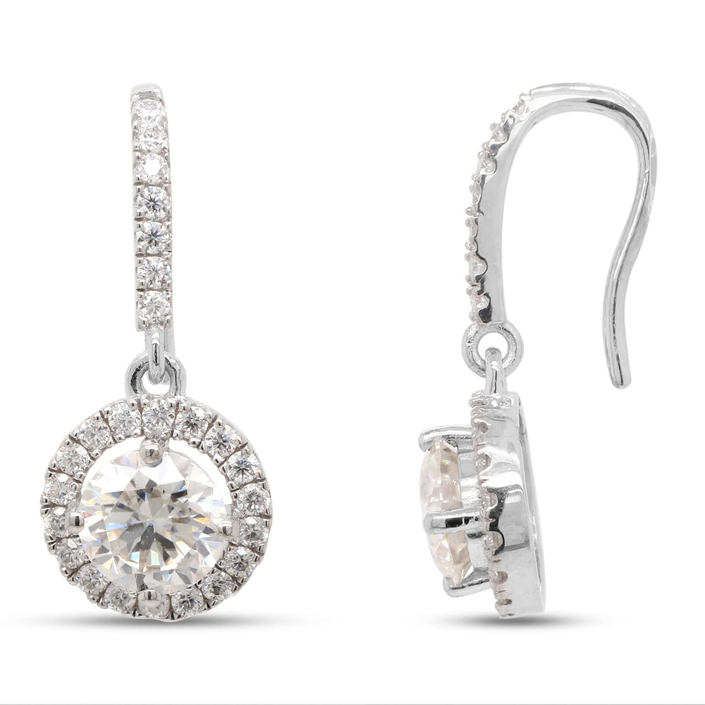 
                      
                        2 Carat Center 6MM Round Cut Lab Created Moissanite Diamond Halo Drop Earrings In 10K Or 14K Solid Gold For Women
                      
                    