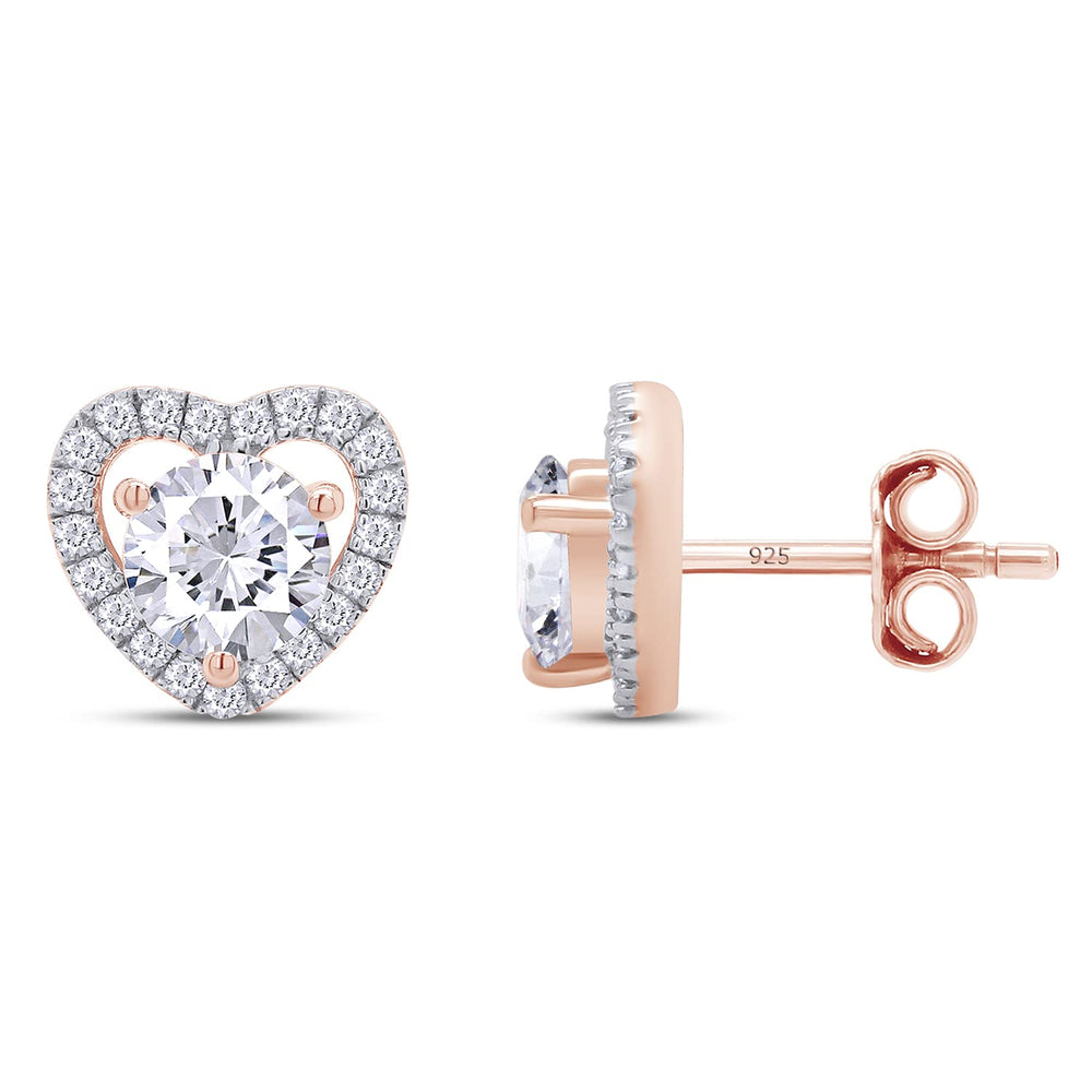 
                      
                        1 Carat Round Cut Lab Created Moissanite Diamond Heart Halo Stud Earrings In 925 Sterling Silver For Women
                      
                    