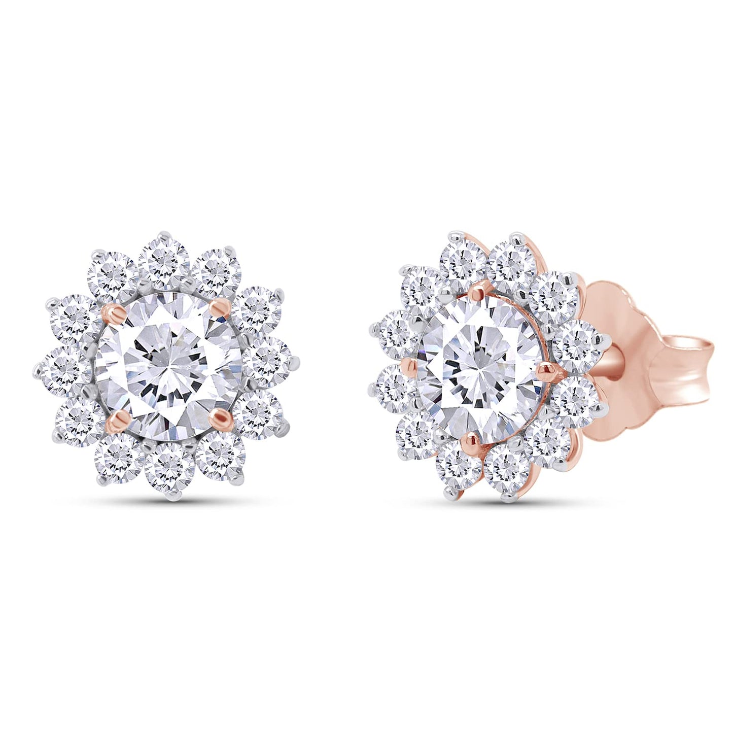 1.5 Carat Round Cut Lab Created Moissanite Diamond Push Back Halo Stud Earrings In 925 Sterling Silver (1.5 Cttw)