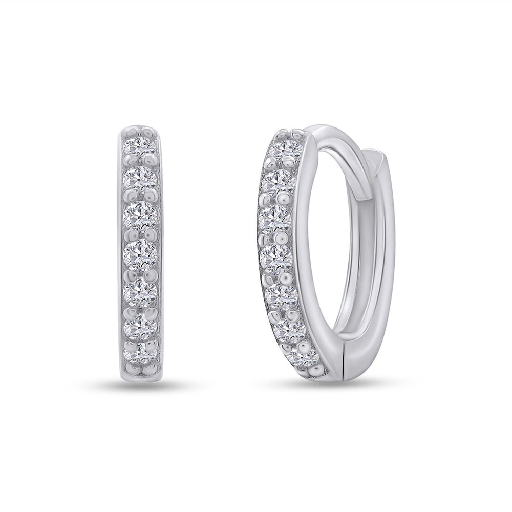 
                      
                        Round White Cubic Zirconia Seven Stone Huggie Hoop Earrings For Women In 925 Sterling Silver
                      
                    