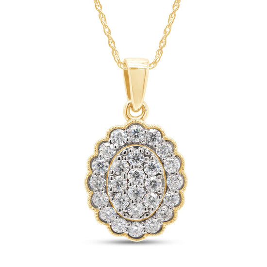 6/7 Carat Lab Created Moissanite Diamond Cluster Flower Pendant Necklace in 10K or 14K Solid Gold For Women (0.85 Cttw)