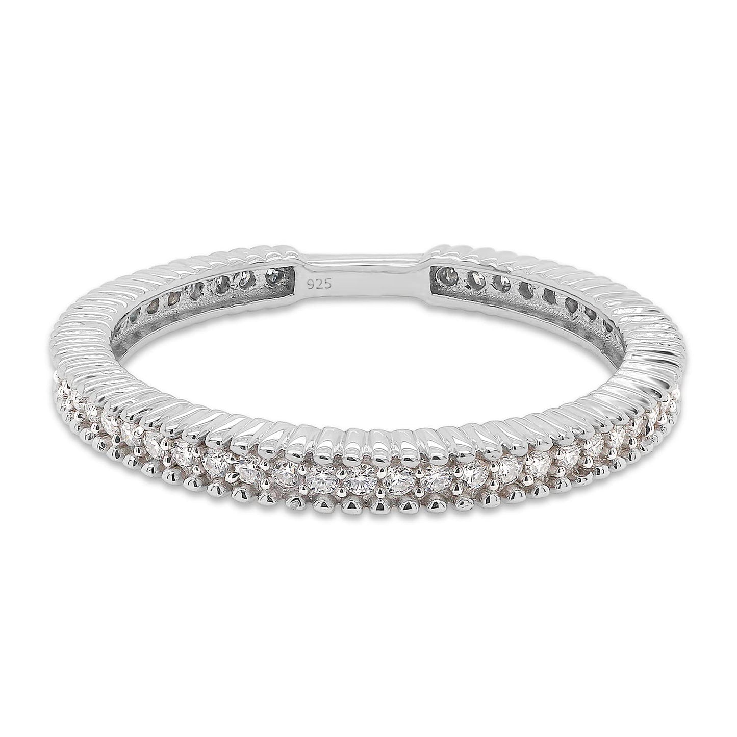 0.25 Carat Round Cut Lab Created Moissanite Diamond Beaded Eternity Wedding Band Ring for Women in 925 Sterling Silver