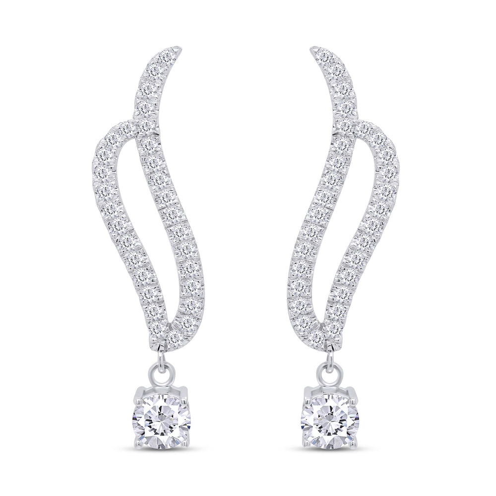 3 2/5 Carat Center 6.5mm Round Cut Lab Created Moissanite Diamond Drop Danlge Earrings In 925 Sterling Silver (3.40 Cttw)