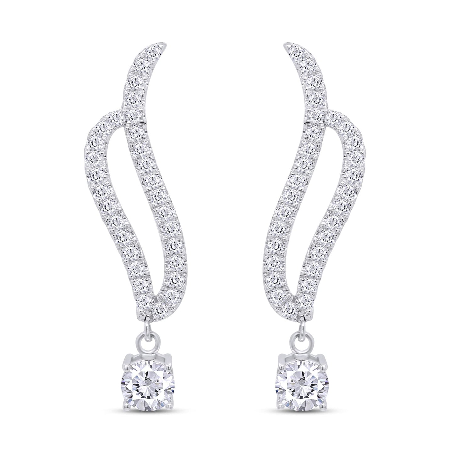 3 2/5 Carat Center 6.5mm Round Cut Lab Created Moissanite Diamond Drop Danlge Earrings In 925 Sterling Silver (3.40 Cttw)