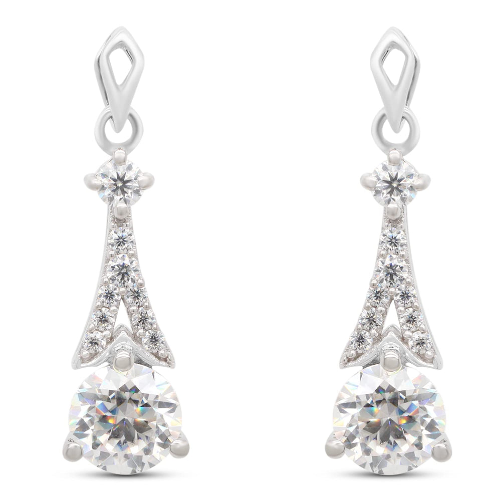 2 1/4 Carat Center 6.5MM Round Lab Created Moissanite Diamond Push Back Drop Dangle Earrings In 925 Sterling Silver (VVS1 Clarity, 2.25 Cttw)