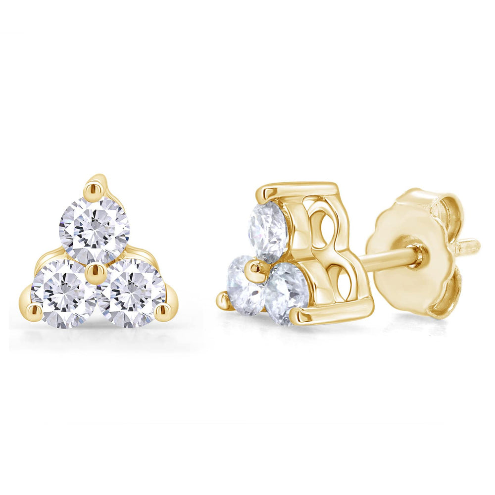 
                      
                        5MM Round Cut Lab Created Moissanite Diamond Three Stone Stud Earrings In 10K Or 14K Solid Gold For Women (2.50 Cttw)
                      
                    