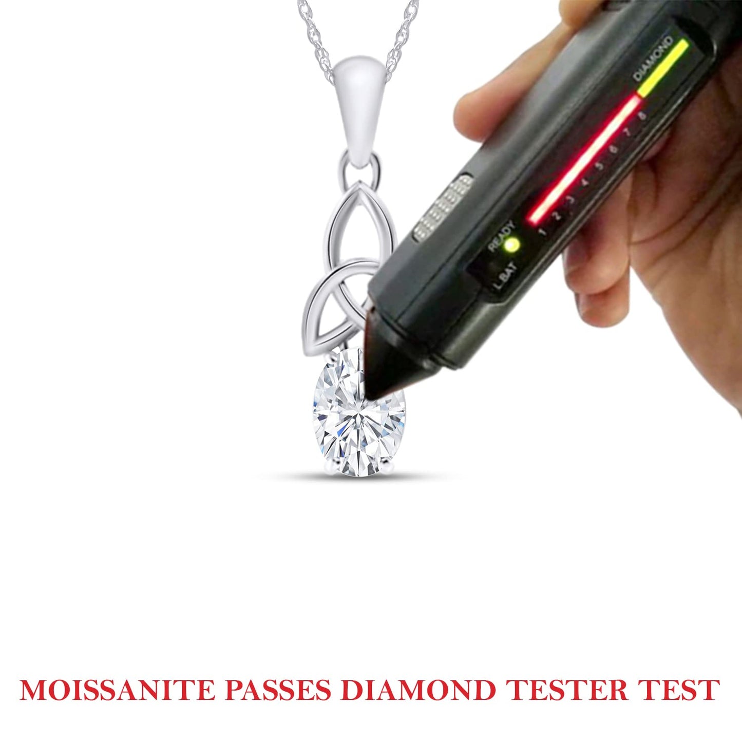 1 Carat Oval Cut Lab Created Moissanite Diamond Trinity Oval Celtic Knot Pendant Necklace In 925 Sterling Silver (1 Cttw)