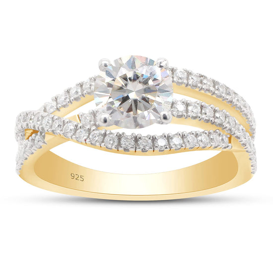 1.10 Carat Center 6.5MM Round Cut Lab Created Moissanite Diamond Solitaire Split Shank Engagement Ring in 925 Sterling Silver