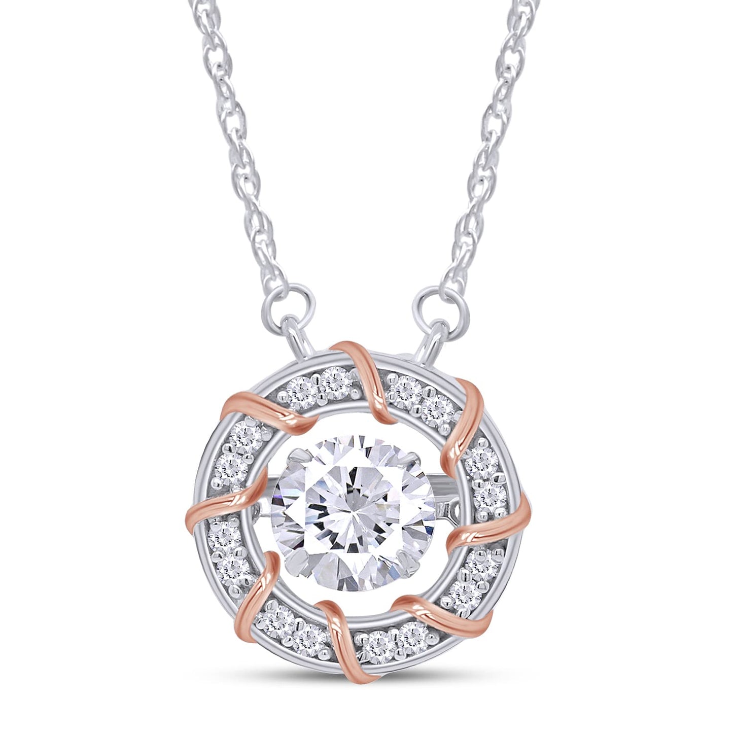 7/8 Carat Lab Created Moissanite Diamond Dancing Heart Halo Pendant Necklaces In 925 Sterling Silver (0.88 Cttw)