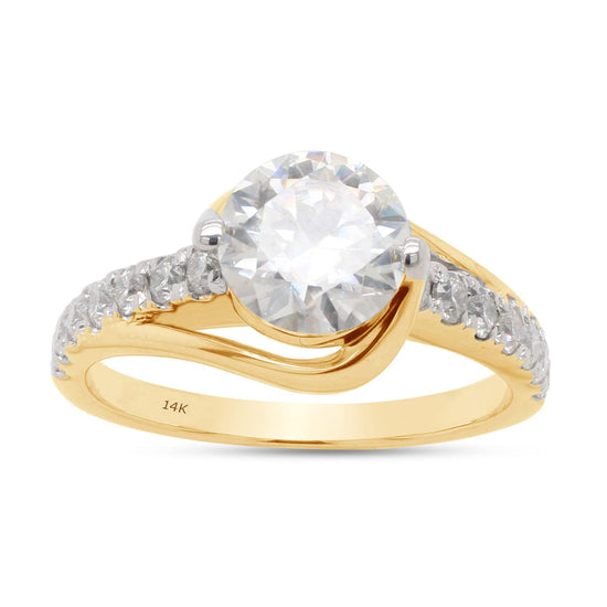 Load image into Gallery viewer, 1.60 Carat Round Cut Lab Created Moissanite Diamond Bypass Solitaire Engagement Ring in 10K or 14K Solid Gold
